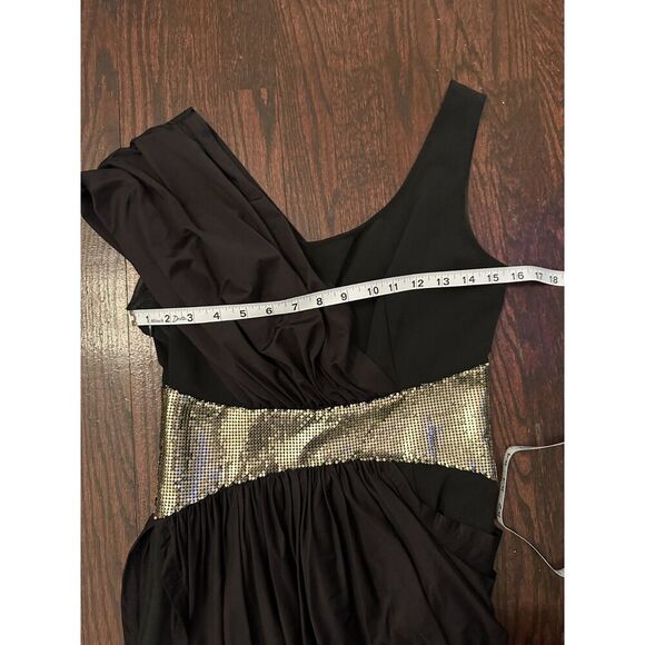 VINTAGE SUPER UNIQUE ALEXANDER MCQUEEN Black Toga Dress with Gold Size 4 - Picture 5 of 8